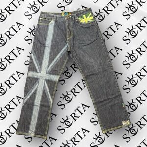 VTG Baggy Y2K Cyber Goth Grunge Coogi Australia Jeans Embroidered Green 40x34